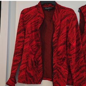 Windridge Cheryl Nash Women's Red Patterned Zip Up Jacket Large Stretch